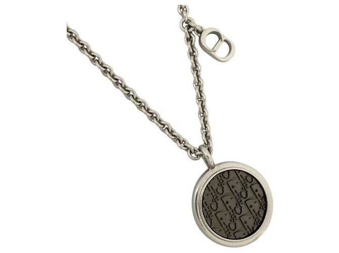 Collana Pendente Oblique Circle da Uomo Christian Dior Nero Argento - vista 3