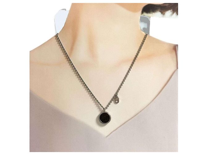 Collana Pendente Oblique Circle da Uomo Christian Dior Nero Argento - vista 9