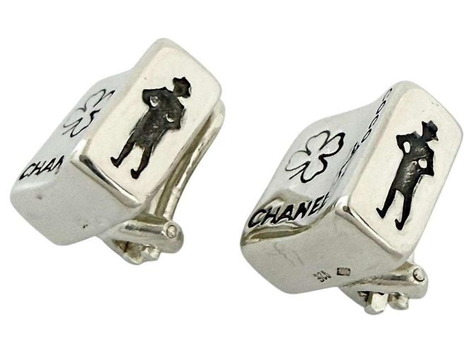 Orecchini quadrati a cubo da donna Chanel in argento - vista 3
