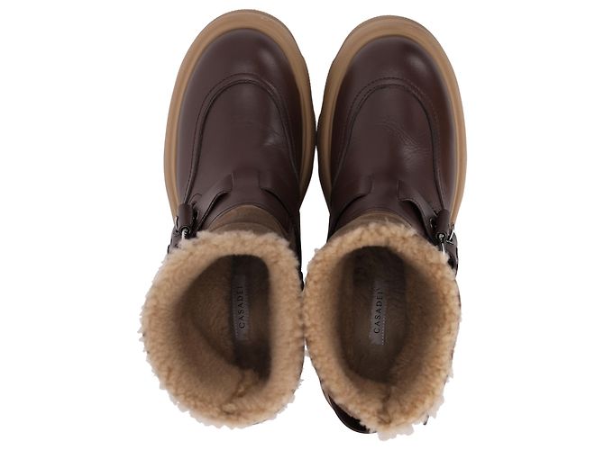 Stivaletti in pelle marrone con lacci in shearling Casadei Rosso - vista 7