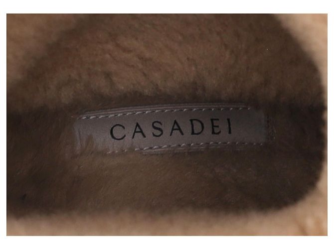 Stivaletti in pelle marrone con lacci in shearling Casadei Rosso - vista 8