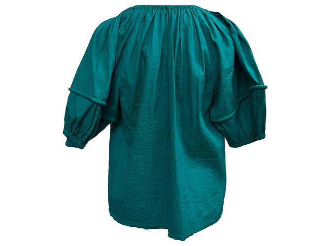 Blusa de manga abullonada con lazo frontal Ulla Johnson en algodón teal Verde - vista 3
