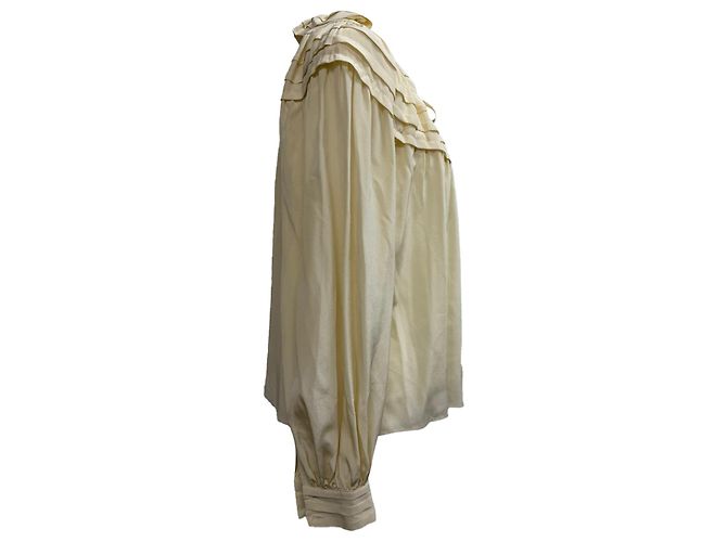 Ulla Johnson Aria Rüschenausschnitt Bluse aus ivory Seide Weiß Roh - Ansicht 2