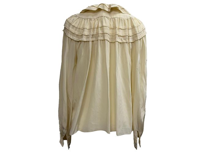 Ulla Johnson Aria Rüschenausschnitt Bluse aus ivory Seide Weiß Roh - Ansicht 3
