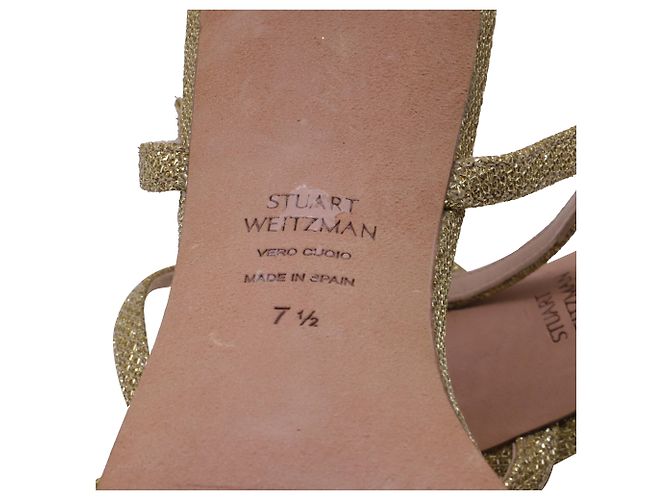 Sandali con cinturino alla caviglia Stuart Weitzman Starla 80 in glitter dorato D'oro - vista 10