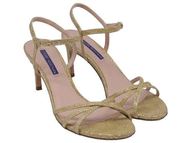 Sandali con cinturino alla caviglia Stuart Weitzman Starla 80 in glitter dorato D'oro - vista 2