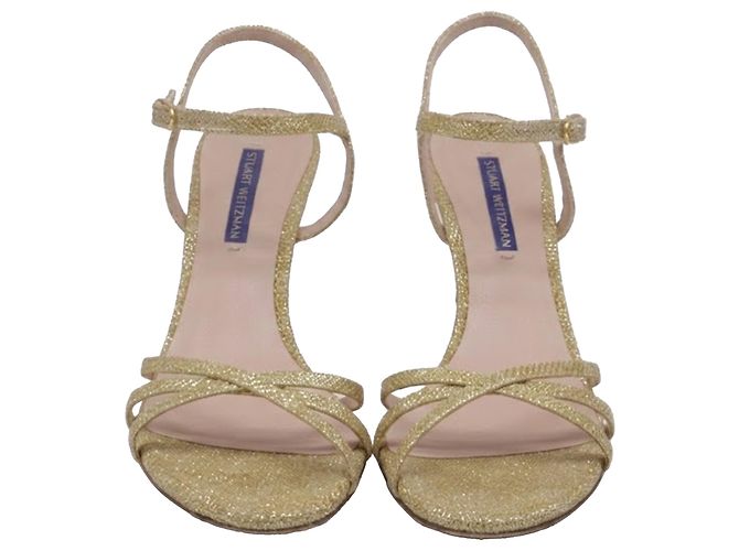 Sandali con cinturino alla caviglia Stuart Weitzman Starla 80 in glitter dorato D'oro - vista 3