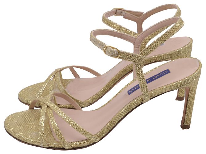 Sandali con cinturino alla caviglia Stuart Weitzman Starla 80 in glitter dorato D'oro - vista 4