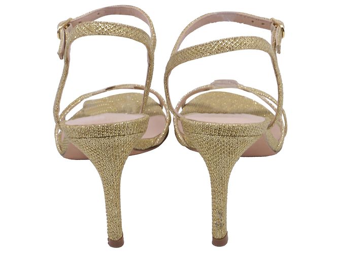 Sandali con cinturino alla caviglia Stuart Weitzman Starla 80 in glitter dorato D'oro - vista 5