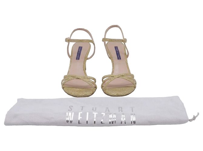 Sandali con cinturino alla caviglia Stuart Weitzman Starla 80 in glitter dorato D'oro - vista 7