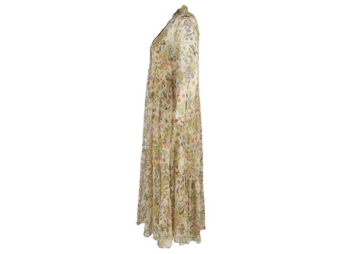 Céline Abito maxi a maniche lunghe in seta multicolore con stampa floreale Celine - vista 2