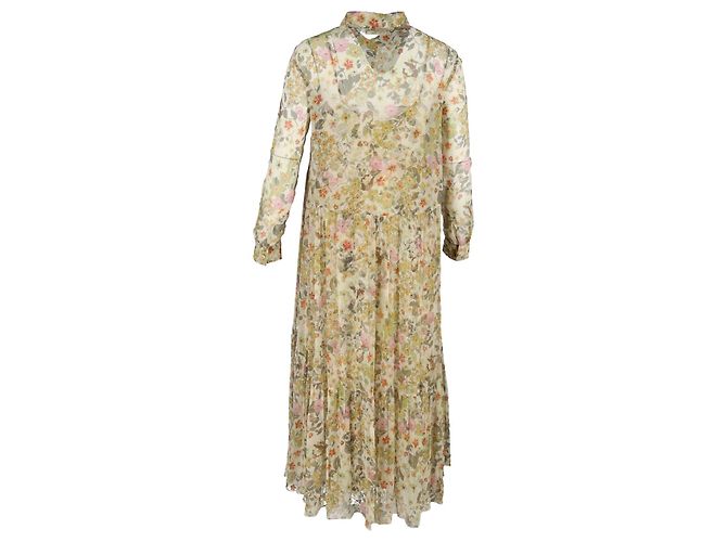 Céline Abito maxi a maniche lunghe in seta multicolore con stampa floreale Celine - vista 3