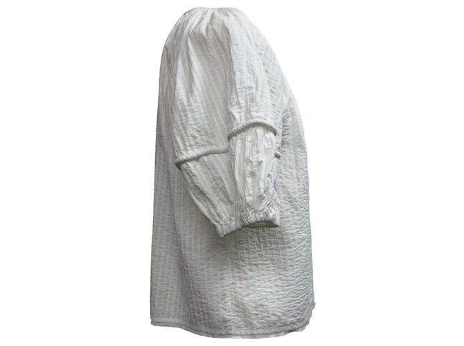 Blusa de manga abullonada con lazo frontal en algodón blanco Ulla Johnson Crudo - vista 2