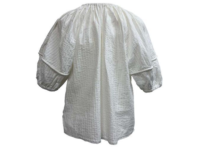 Blusa de manga abullonada con lazo frontal en algodón blanco Ulla Johnson Crudo - vista 3
