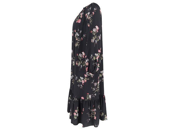Edge Céline Abito midi a maniche lunghe in seta nera con stampa floreale Celine Nero - vista 2