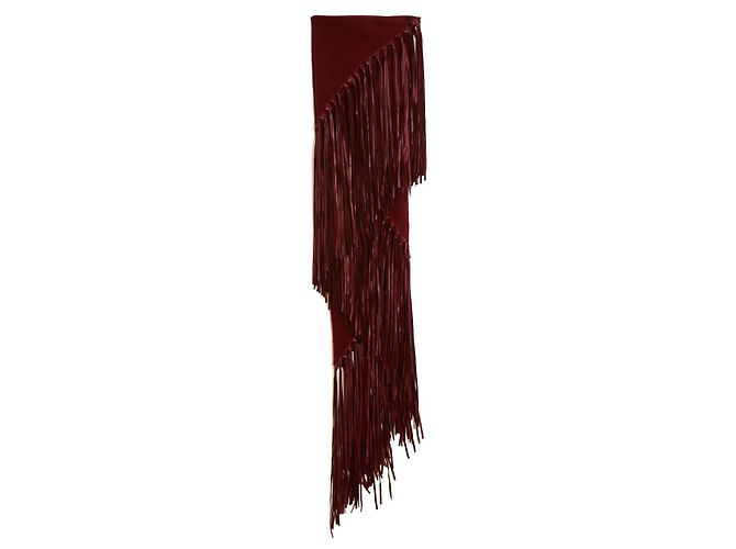 Sciarpa Triangolare Hermès con Frange degli anni '90 in Cashmere e Pelle Bordò - vista 4