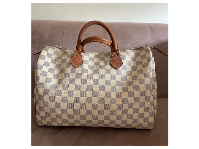 Louis Vuitton Speedy 35 Handtasche Blau Stoff - Ansicht 3