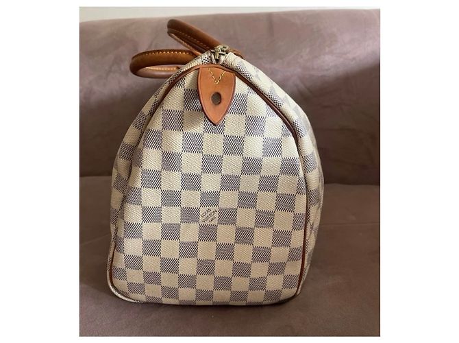 Louis Vuitton Speedy 35 Handtasche Blau Stoff - Ansicht 8