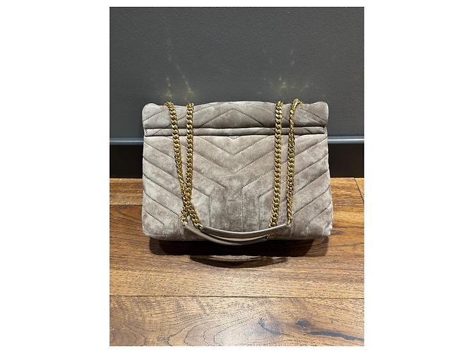 Borsa a Spalla Loulou Toy in Suede Grigio di Saint Laurent - vista 2
