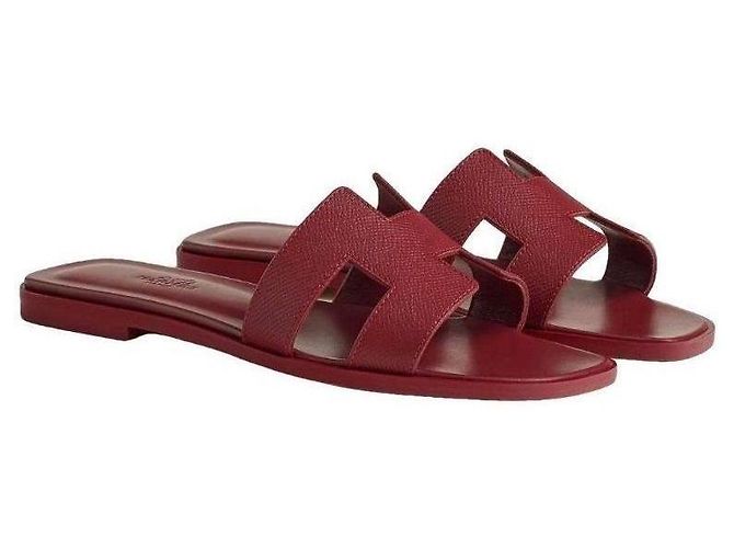 Sandali Hermès Oran in pelle bordeaux Bordò - vista 10
