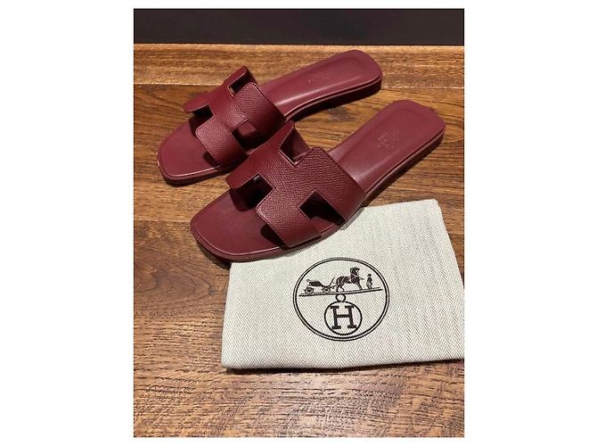 Sandali Hermès Oran in pelle bordeaux Bordò - vista 12