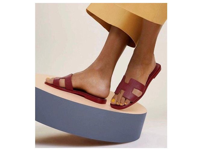 Sandali Hermès Oran in pelle bordeaux Bordò - vista 7