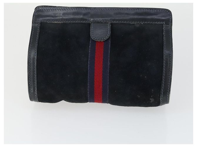 GUCCI Borsa Clutch Sherry Line in Camoscio e Tela 2 Pezzi Blu Marino Marrone Auth 169518 Blu navy - vista 10