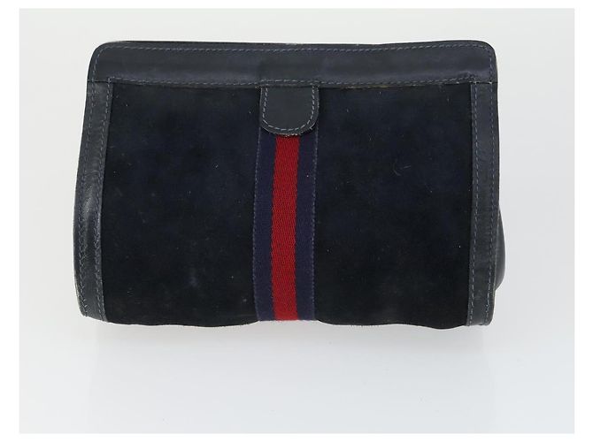 GUCCI Borsa Clutch Sherry Line in Camoscio e Tela 2 Pezzi Blu Marino Marrone Auth 169518 Blu navy - vista 11