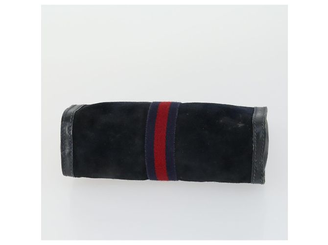GUCCI Borsa Clutch Sherry Line in Camoscio e Tela 2 Pezzi Blu Marino Marrone Auth 169518 Blu navy - vista 14
