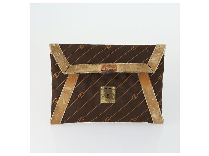 GUCCI Borsa Clutch Sherry Line in Camoscio e Tela 2 Pezzi Blu Marino Marrone Auth 169518 Blu navy - vista 2