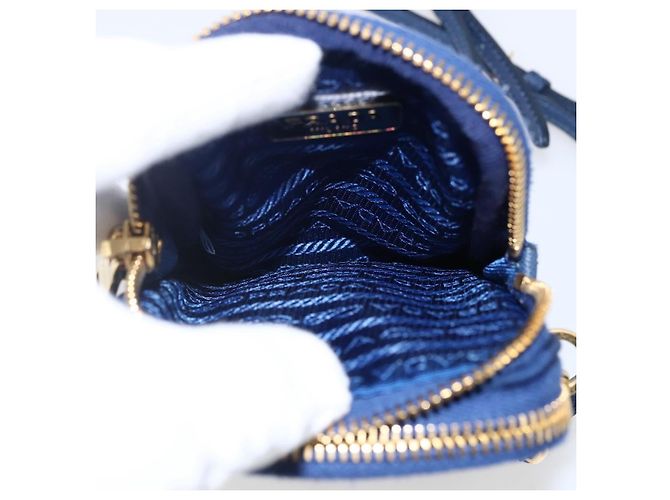 Borsa a Spalla PRADA Nylon Blu Oro Auth LNZ265V D'oro - vista 11