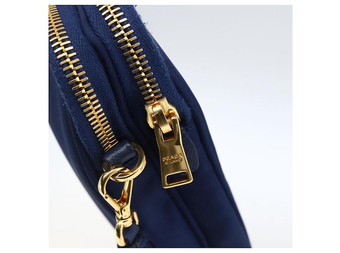 Borsa a Spalla PRADA Nylon Blu Oro Auth LNZ265V D'oro - vista 18