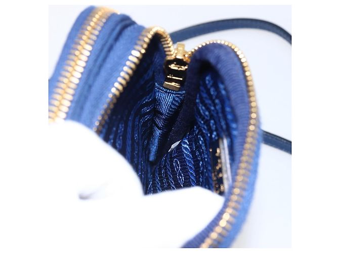 Borsa a Spalla PRADA Nylon Blu Oro Auth LNZ265V D'oro - vista 20