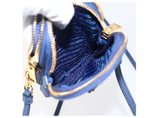 Borsa a Spalla PRADA Nylon Blu Oro Auth LNZ265V D'oro - vista 22