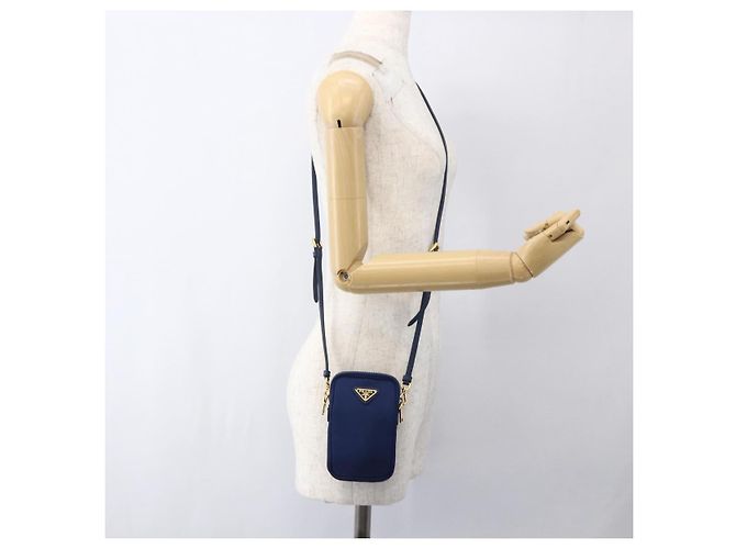 Borsa a Spalla PRADA Nylon Blu Oro Auth LNZ265V D'oro - vista 23