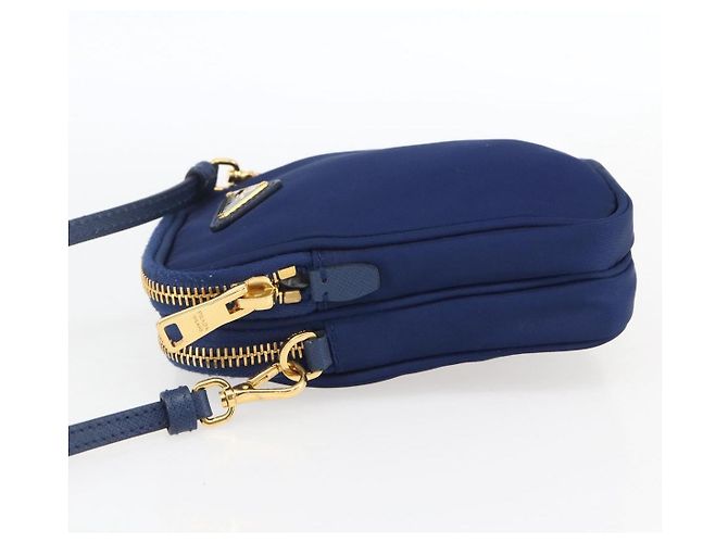 Borsa a Spalla PRADA Nylon Blu Oro Auth LNZ265V D'oro - vista 3
