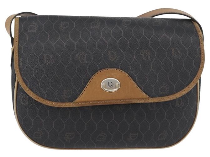 Borsa a spalla in tela a nido d'ape PVC nera e oro Christian Dior Auth fm5155 Nero D'oro - vista 2