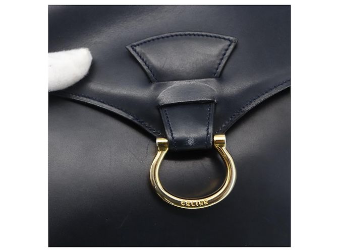 Céline Borsa a mano CELINE in pelle blu navy e oro Auth ep13502V D'oro - vista 17