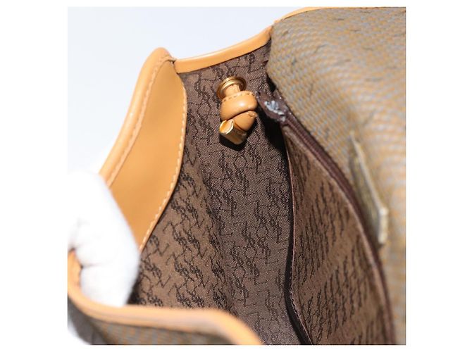 Borsa a Spalla SAINT LAURENT PVC Tela Beige Oro Auth ep13567 D'oro - vista 19