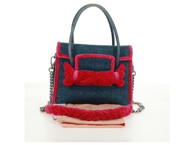 Bolsa de Ombro Miu Miu em Denim 2way Azul Auth 170929V - vista 12