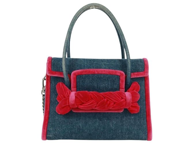 Bolsa de Ombro Miu Miu em Denim 2way Azul Auth 170929V - vista 13