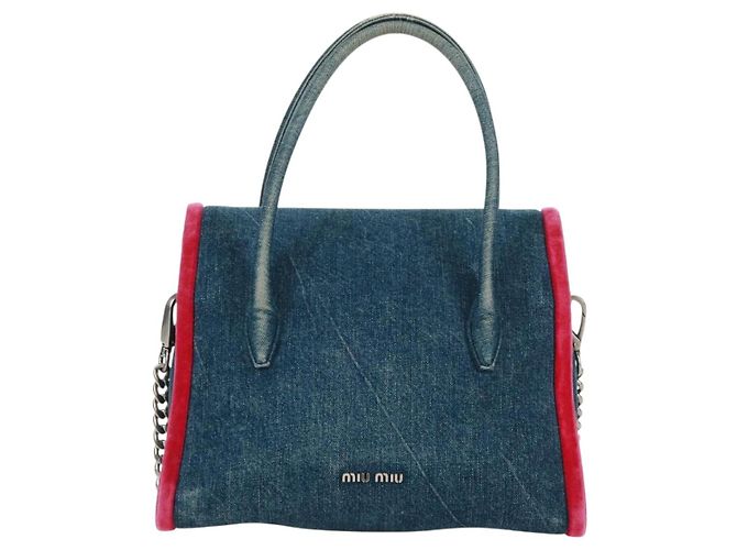 Bolsa de Ombro Miu Miu em Denim 2way Azul Auth 170929V - vista 2