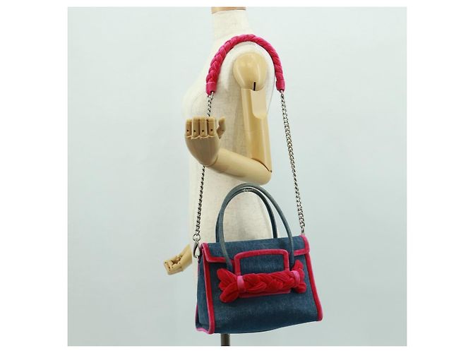 Bolsa de Ombro Miu Miu em Denim 2way Azul Auth 170929V - vista 29