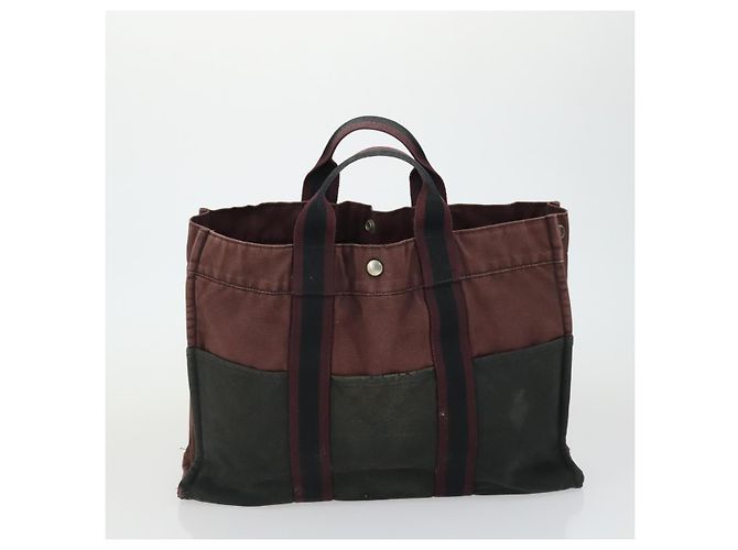 Hermès HERMES Borsa Fourre Tout in Tela 3 Pezzi Beige Marrone Nero Auth ti3717 - vista 10