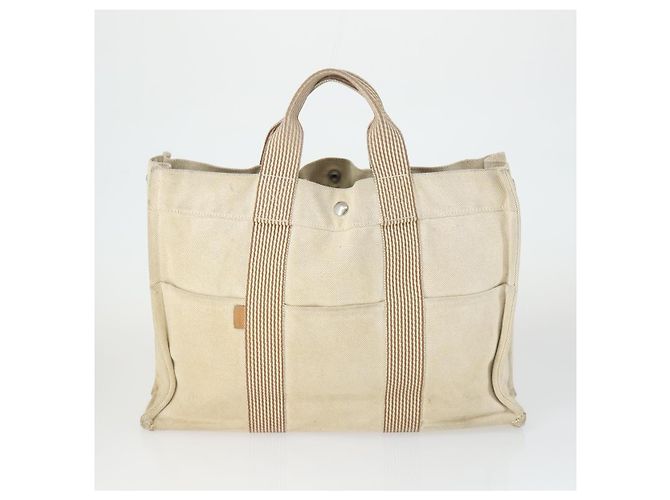 Hermès HERMES Borsa Fourre Tout in Tela 3 Pezzi Beige Marrone Nero Auth ti3717 - vista 3