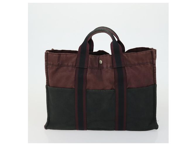 Hermès HERMES Borsa Fourre Tout in Tela 3 Pezzi Beige Marrone Nero Auth ti3717 - vista 9