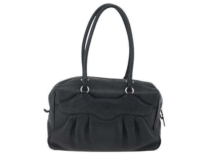 Borsa a mano in pelle nera e argento Gancini di Salvatore Ferragamo Auth am10666 Nero - vista 2