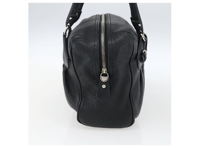 Borsa a mano in pelle nera e argento Gancini di Salvatore Ferragamo Auth am10666 Nero - vista 3