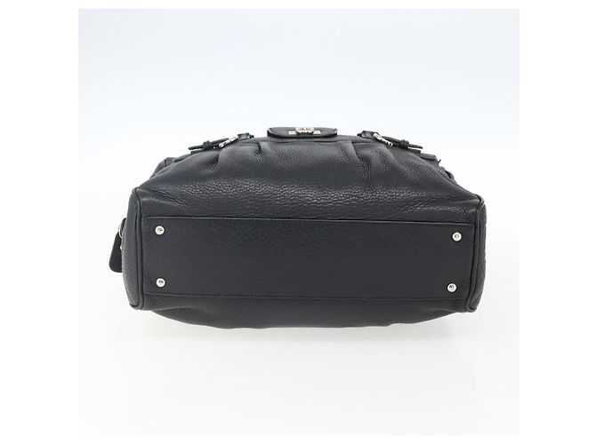 Borsa a mano in pelle nera e argento Gancini di Salvatore Ferragamo Auth am10666 Nero - vista 5