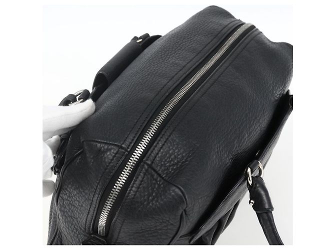 Borsa a mano in pelle nera e argento Gancini di Salvatore Ferragamo Auth am10666 Nero - vista 6